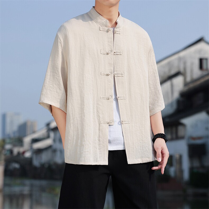 夏季风盘扣七分袖衬衫男士大码上衣CS2501-P6578图片