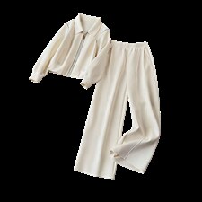 女春秋高级感穿搭一整套时尚套装竖纹立领开衫外套阔腿卫裤两件套，女装套装/套裙，江南