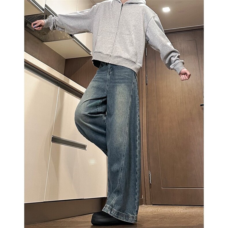 美式复古弯刀裤男感阔腿宽松痞帅牛仔裤子1001-1-BN13-P65,男装牛仔裤,星座1001-1