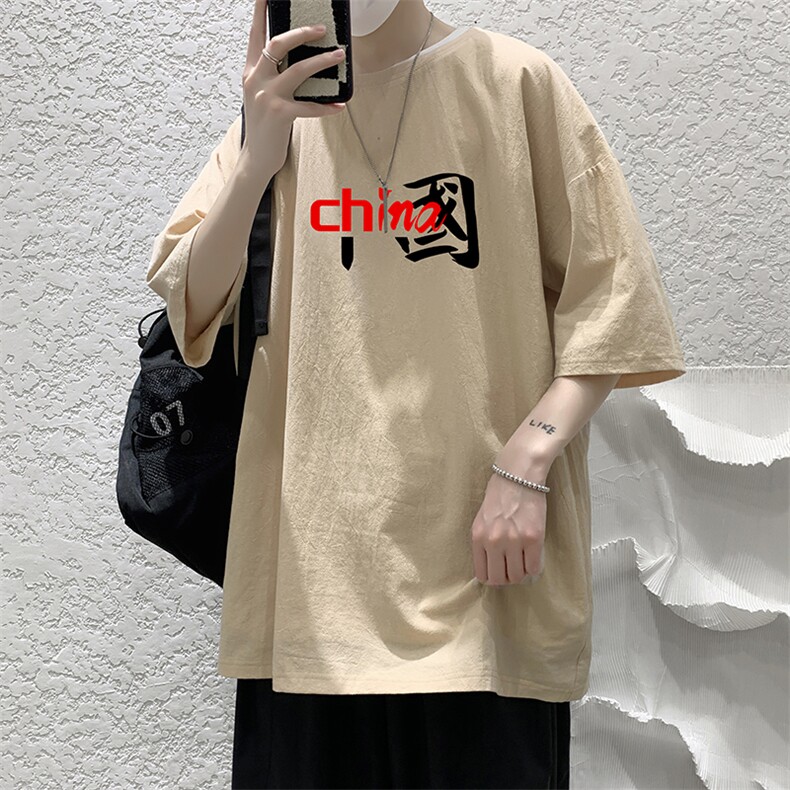 YT26189-P30NASA亚短袖t恤男大码五分袖男宽松七分袖港风模特,男装T恤,电商A040