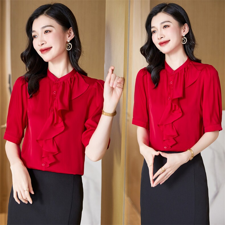 真丝衬衫女七分袖夏装2024女装年轻百搭纯色桑蚕丝温柔高阶感上衣,女装衬衫,阿舍尔精品