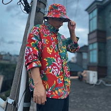 PC203长袖拼接东北大花风民族牡丹大花撞色AB版衬衫团队表演，男装民族服装，星座115A-2