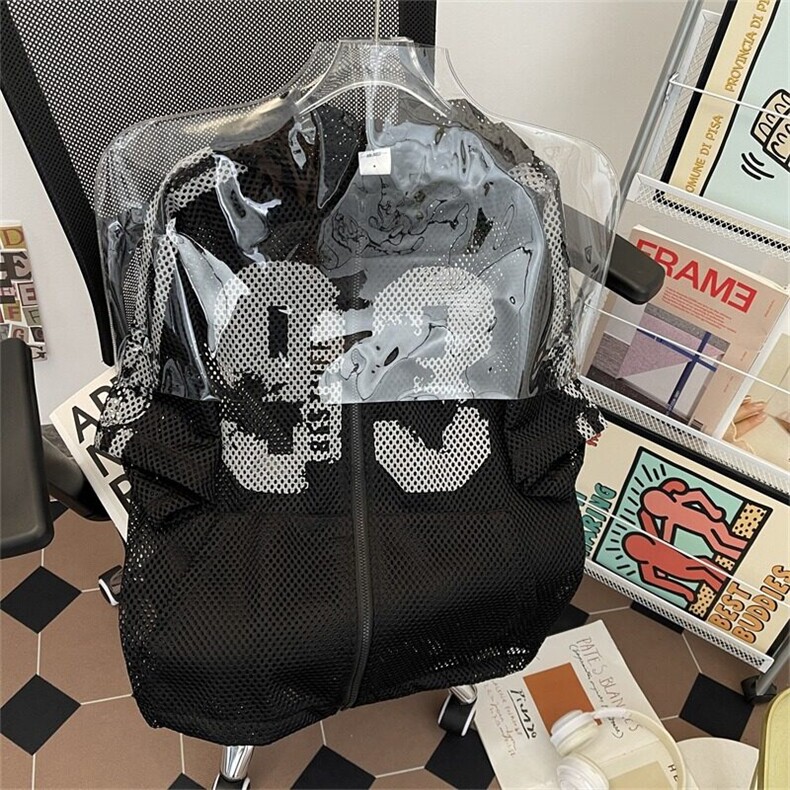 W479-P45复古镂空连帽球衣小众设计感夏季宽松短袖外套情侣,男装T恤,星座911-1