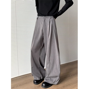美式解构灰色弯刀西裤男高级感cleanfit宽松垂感休闲直筒阔腿裤子