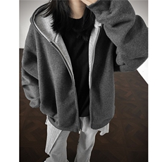 图460克拼色开衫卫衣男女连帽宽松情侣外套运动H1112特P58，女装短外套，电商A341