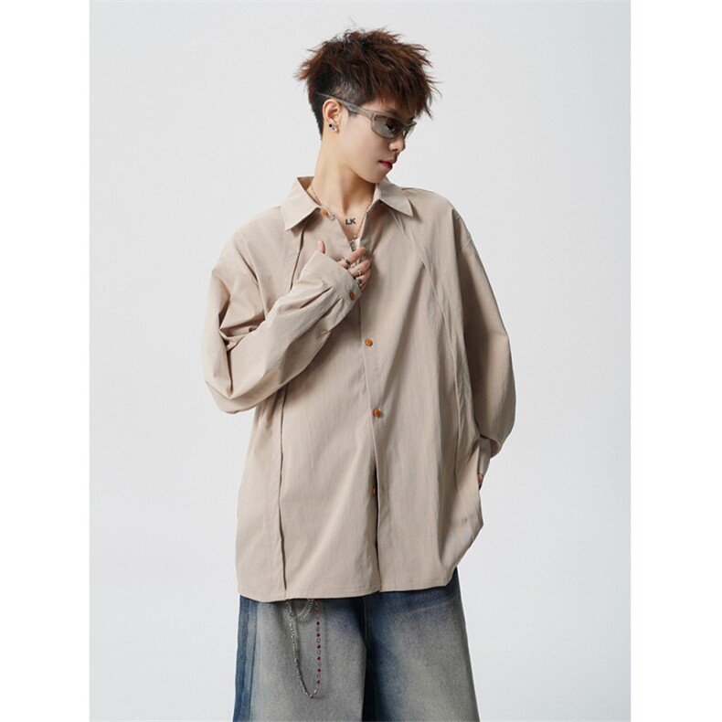 CS1159-特P33控58秋季潮流大码拼接高级感痞帅衬衫宽松外套男,男装衬衫,电商A059