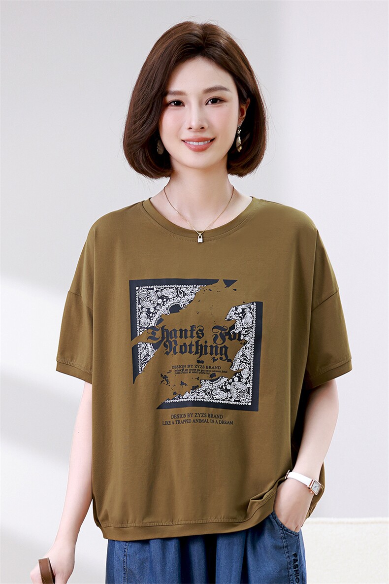 时尚宽松印花短袖T恤女夏季新款韩版百搭显瘦上衣休闲学生装,女装T恤,叶笙衣