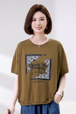 时尚宽松印花短袖T恤女夏季新款韩版百搭显瘦上衣休闲学生装，女装T恤，叶笙衣
