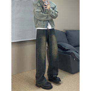 B221美式ins高街暗黑百搭加厚宽松直筒牛仔裤LK24389-特P45控78图片