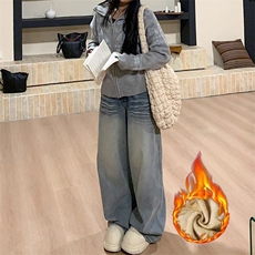 小众街头设计感阔腿牛仔裤女加绒加厚新款水洗垂感显瘦阔腿牛仔裤，男装牛仔裤，星座506A