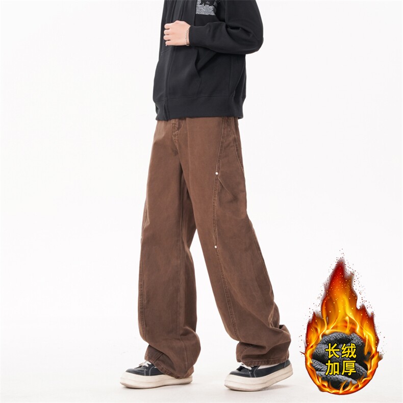 B221美式ins高街斜切宽松洗褪工装加绒牛仔裤LK25610-特P58控98，男装牛仔裤，电商B221