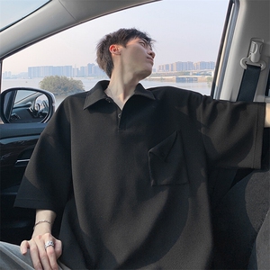 特批P22无差价夏季纽扣口袋亨利领男宽松华夫格翻领T恤上衣T5190图片