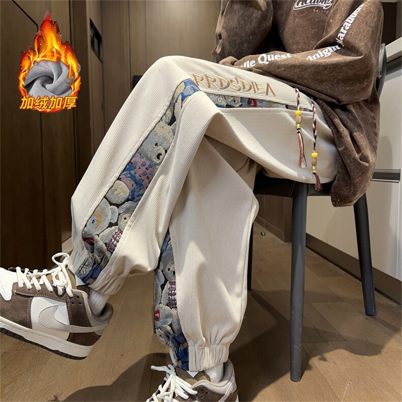 K2388特p35控58加绒P45控68秋冬灯芯绒加绒加厚裤子男小熊提花，男装卫衣，电商D229A