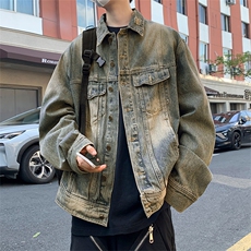 秋款男牛仔夹克衫小破洞渐变色有垫肩休闲外套JK8201P65，男装夹克，星座1013-1