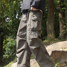 春夏季登山冲锋裤男宽松直筒束脚防泼水伞兵裤户外运动工装长裤子，男装工装外套，星座506A