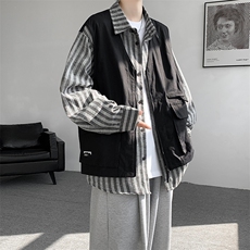 8XL-M特大码衬衫男假两件拼接衬衫新中式坎肩马甲外穿CS508TP68，男装背心/马甲，电商D206-1