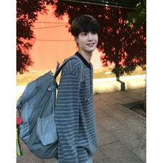 春季宽松高质感长袖T恤显瘦春秋舒适休闲圆领横条纹刺绣TB1511，男装T恤，星座1116A（原606A-3）