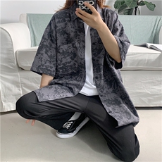 夏季扎染衬衫男短袖韩版宽松ins港风情侣半袖五分袖衬衣CS106-p30，男装衬衫，星座1008-1