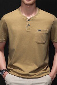 圆领短袖t恤2023年夏季新款中年男士打底上衣打底衫纯色印花男装图片