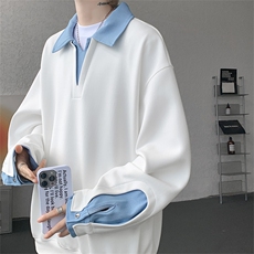 8XL-M美式拼接新款翻领高级感衬衫领运动上衣长袖卫衣男WY26P68，男装衬衫，电商D206-1