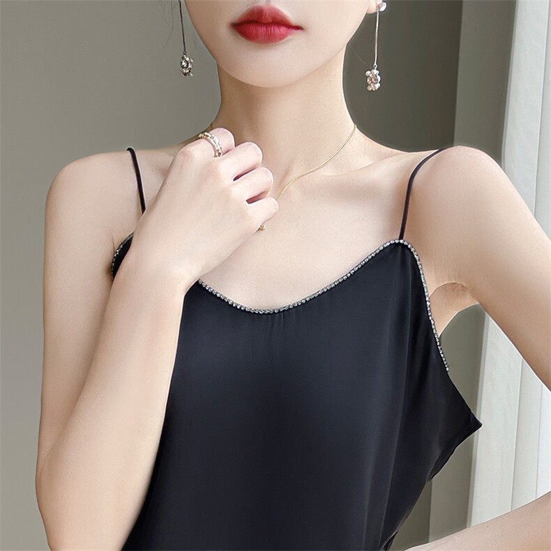优雅V领吊带背心女夏季新款气质百搭显瘦内搭打底衫无袖上衣,女装背心吊带,绒宛羊绒