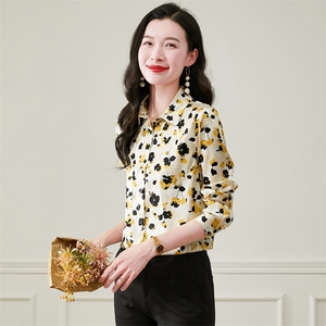 专柜品牌清仓印花雪纺衫女polo领长袖衬衫女春季上衣图片