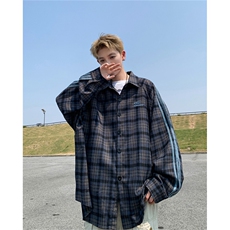 新款潮牌格子衬衫外套男美式复古宽松长袖衬衣C02591-P65，男装衬衫，星座308B-2