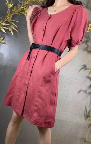 SGH2111夏季新款甜美大方圆领简约显瘦气质泡泡袖连衣裙，女装连衣裙，L·H·X