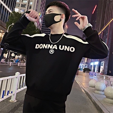 Y30/特P58控78春季美式复古撞色肩线字母印花套头卫衣男黑首1，男装卫衣，星座305B