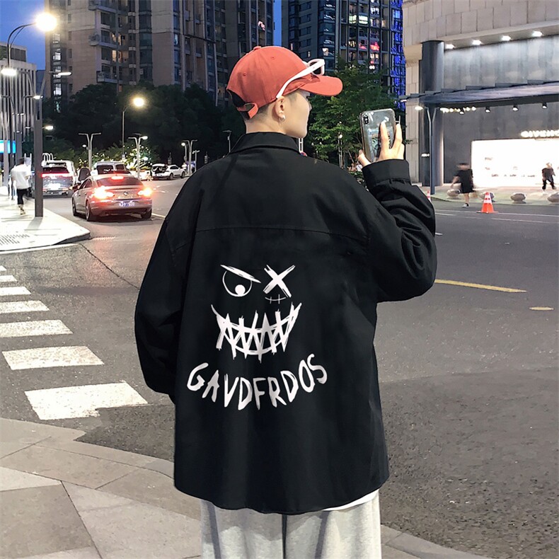 春季长袖衬衫男宽松港风衬衣男外套男CSCS284-P35,男装衬衫,电商B371