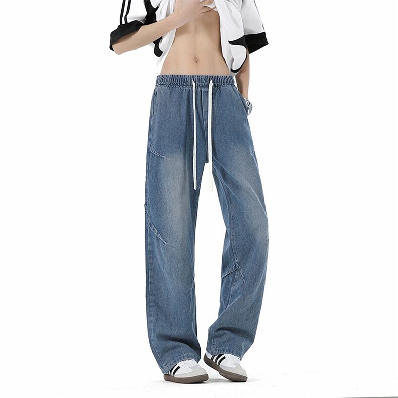 高街青少年宽松直筒休闲潮流百搭个性抽绳男女牛仔裤四季有货，男装牛仔裤，星座224-1