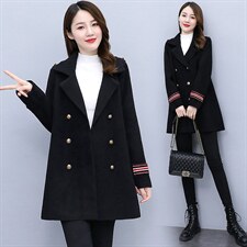 双面绒大衣女双排扣宽松休闲2021年新款中长款外套，女装毛呢外套，香水丽阁