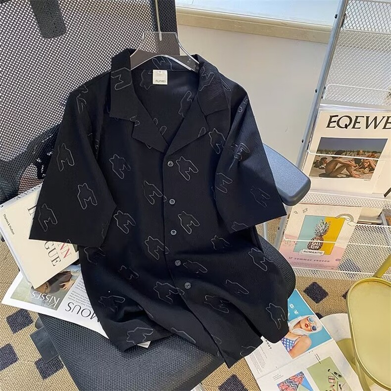 2023年夏季衬衫男日系短袖简约高级感嘻哈青少年衬衣C0138-P40,男装衬衫,星座308B-2