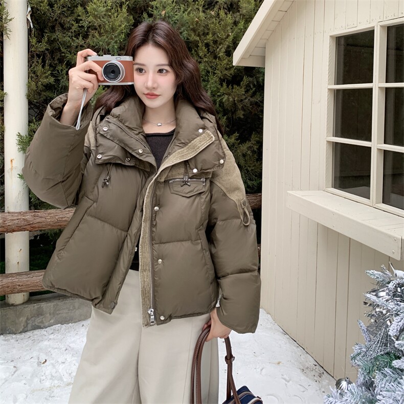 2025年冬季女保暖常规连帽不可拆中古休闲风90白鸭绒羽绒服，女装羽绒服，玖莱伊