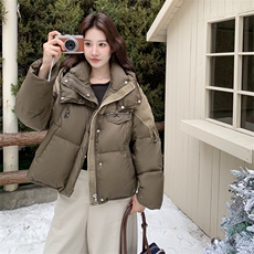 2025年冬季女保暖常规连帽不可拆中古休闲风90白鸭绒羽绒服，女装羽绒服，玖莱伊