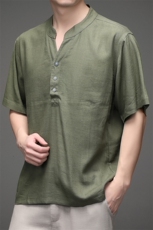夏季新款亚麻短袖t恤男薄款风polo衫上衣服宽松男装棉麻体恤，男装民族服装，电商B212（原钱塘6029）