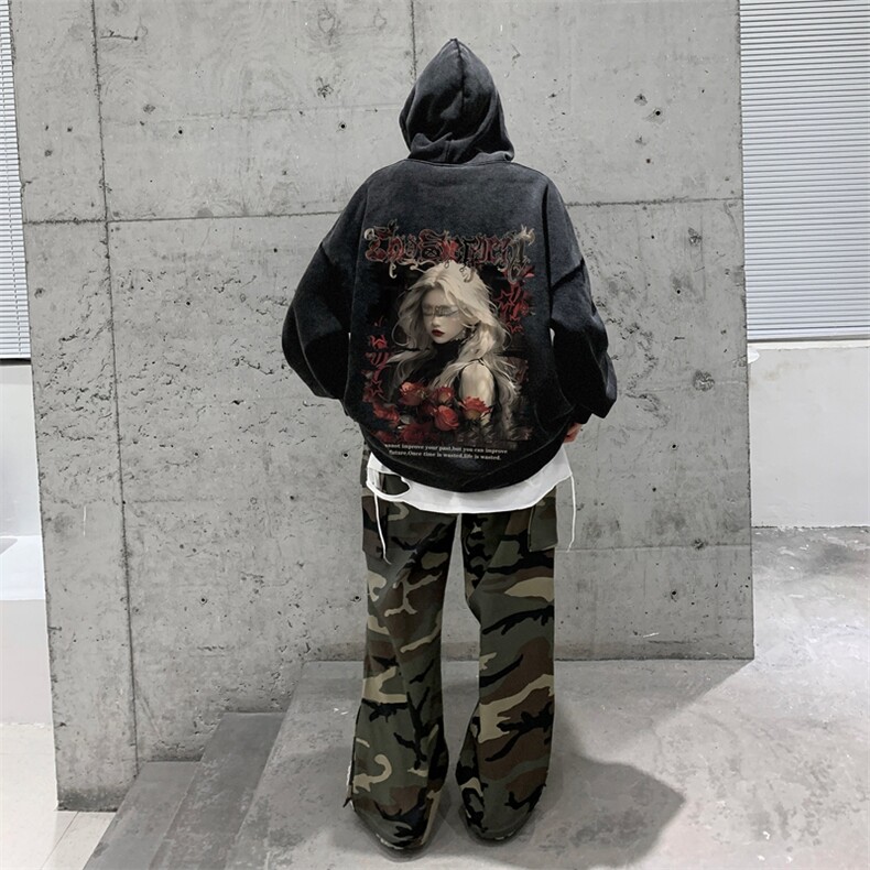 美式重磅水洗复古连帽卫衣潮流大码潮牌做旧XZ517A-BK6676-P68,男装卫衣,星座517A