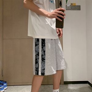 腰果花五分裤男潮牌夏季嘻哈运动裤子百搭拼接中性短裤D654-p28图片