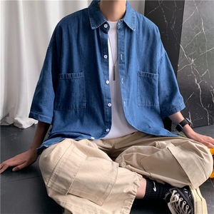 夏季薄款牛仔衬衫男短袖休闲港风百搭韩版潮流宽松外套CS051-P40图片