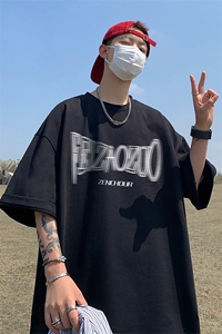 XY5128-TP25控价38美式潮牌印花休闲宽松式短袖大码半袖t恤上衣男图片