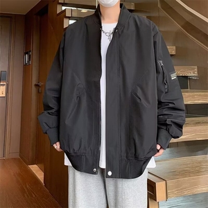 美式潮牌贴标工装外套男士宽松大码新款青年学生棒球服飞行员夹克图片