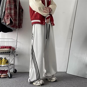 美式复古三条杠卫裤男女秋冬街头风加厚宽松百搭休闲长裤 KB26图片