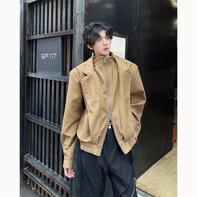 25春季姜黄假两件设计感夹克外套JK76-P128，男装夹克，电商B288