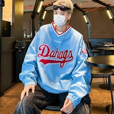 秋季ins美式V领运动休闲情侣套头刺绣球服卫衣男长袖上衣W117/P40，男装卫衣，星座506