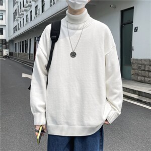 大量现货高领毛衣男秋冬痞帅ins宽松情侣纯色休闲针织衫 M182-P30图片
