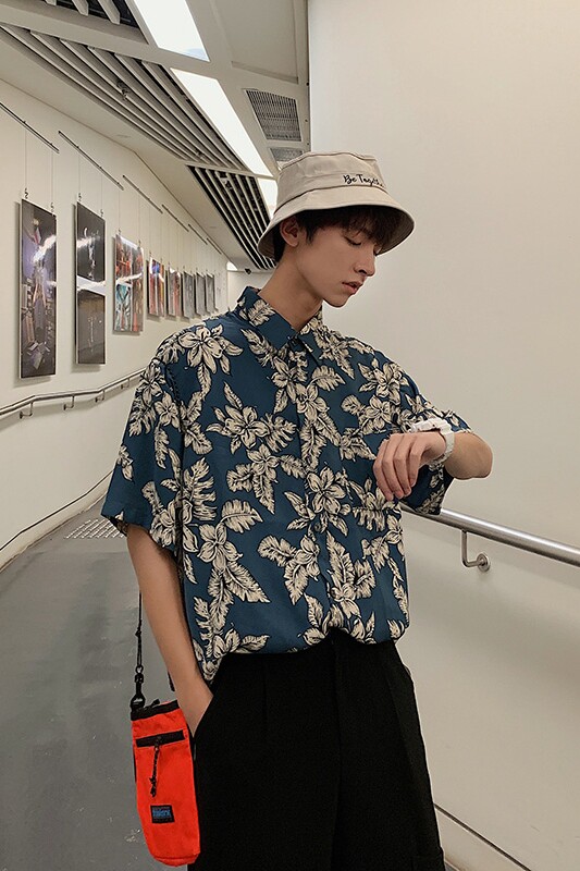 夏季男士短袖衬衫T恤短袖宽松上衣休闲花衬衫CS12P38,男装衬衫,电商D321A