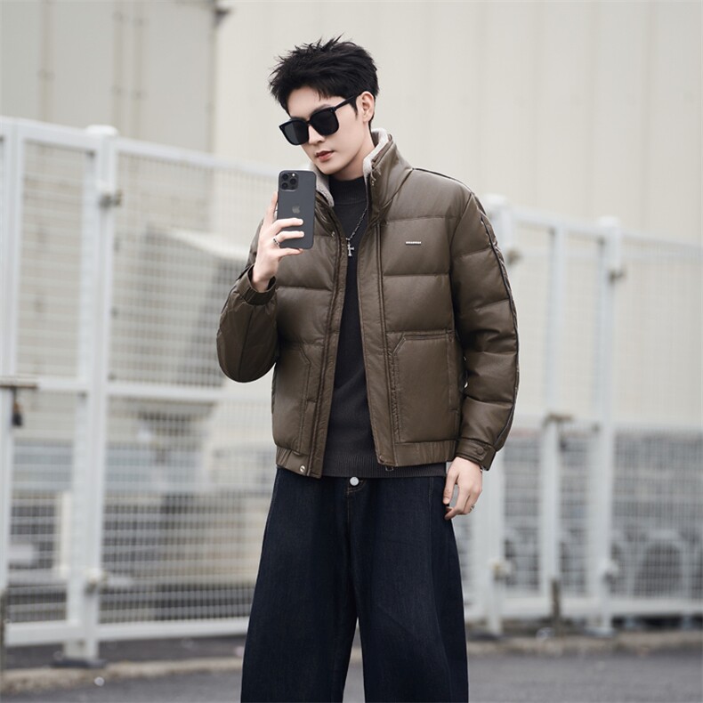 7158-M-4XL-P210-标50绒社会小伙男士休闲毛领可拆卸皮质羽绒服,男装羽绒服,电商B255