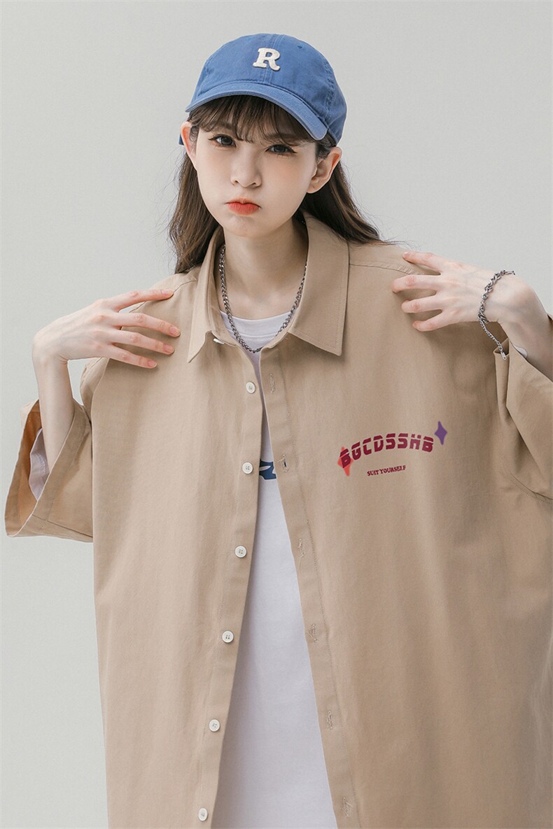 港风23新款夏季时尚百搭翻领字母印花衬衫宽松外套CS111P35控59,男装衬衫,A247A