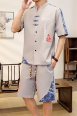潮风套装男新中式短袖衬衫时尚休闲短裤两件套JZ306-P58，男装牛仔裤，星座310B-3