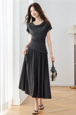 现货！2026年夏季优雅风两件套休闲半身裙套装女时尚显瘦，女装套装/套裙，沐七七